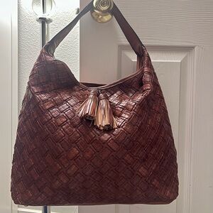 Patricia Nash Rich Brown Woven Leather Hobo